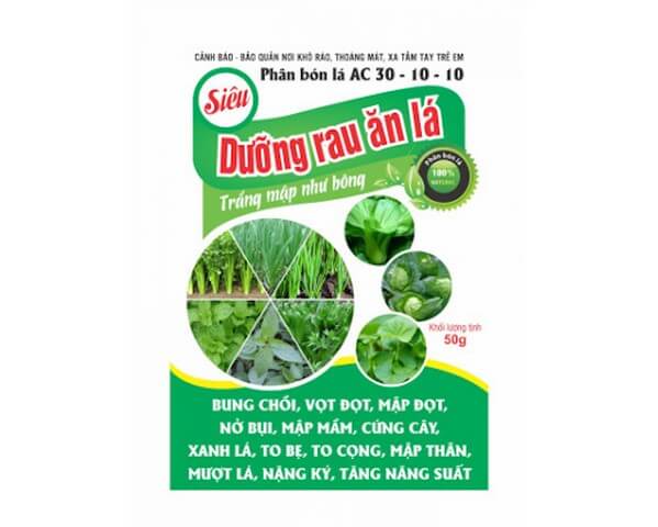 Phân bón lá AC 30 – 10 – 10 chuyên dưỡng rau ăn lá trắng mập